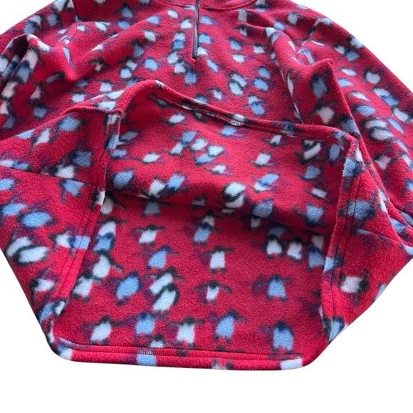 Mind Games Womens Sz 1X Red Blue Penguin Print 1/4 Zip Plush Fleece Pullover USA - Picture 16 of 16